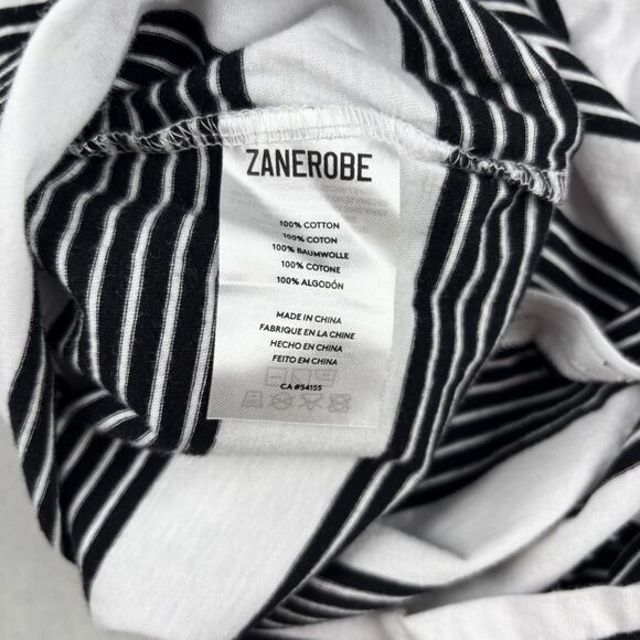 Zanerobe Shirt Mens M White Black Striped Crewneck Casual Cotton Long‎ Tee GUC - Picture 8 of 9